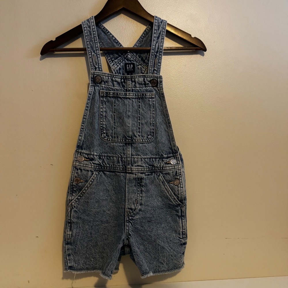Gap Kids Blue Denim Shortalls Size 8 100% Cotton Natural Fibers Basics Staples